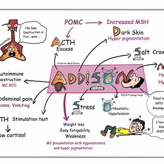 Visual map illustrating causes and symptoms of Addison's disease.